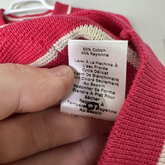 Talbots Sweater Cardigan Women Large Hot Pink Striped Button Front Cotton Blend - Picture 5 of 5